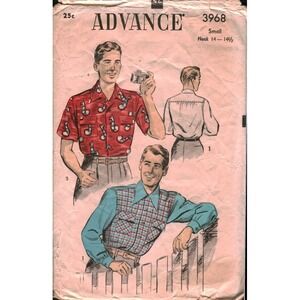 Vintage Advance 3968 Mens Sport Shirt Sewing Pattern Small Long Short Sleeve